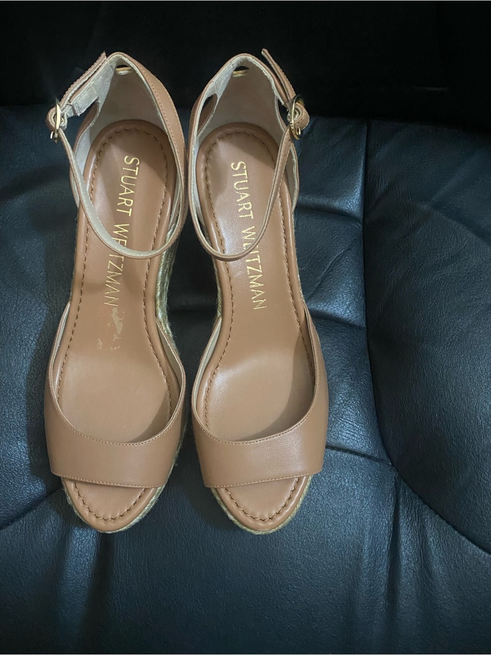 Stuart Weitzman Tan Leather Wedge Sandals with Ankle Strap - Picture 1 of 4